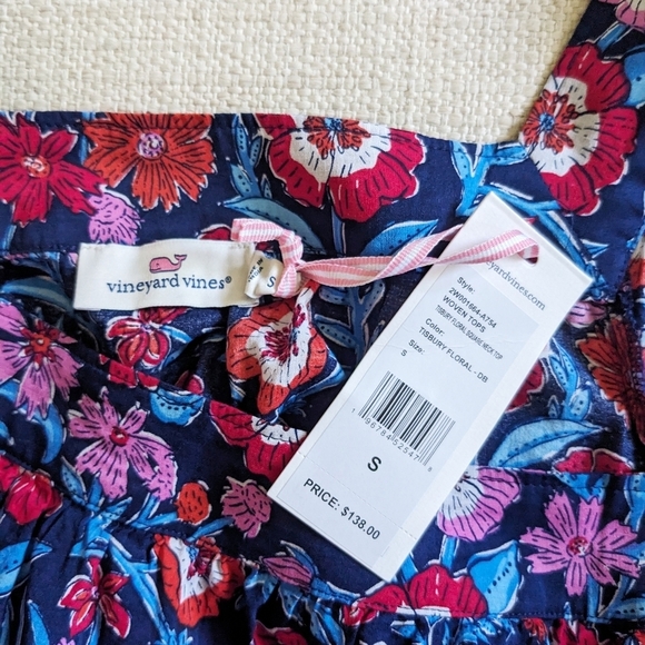 NWT $138 Vineyard Vines Tisbury Floral Square Neck Top Blouse Peasant Size Small - Picture 5 of 6